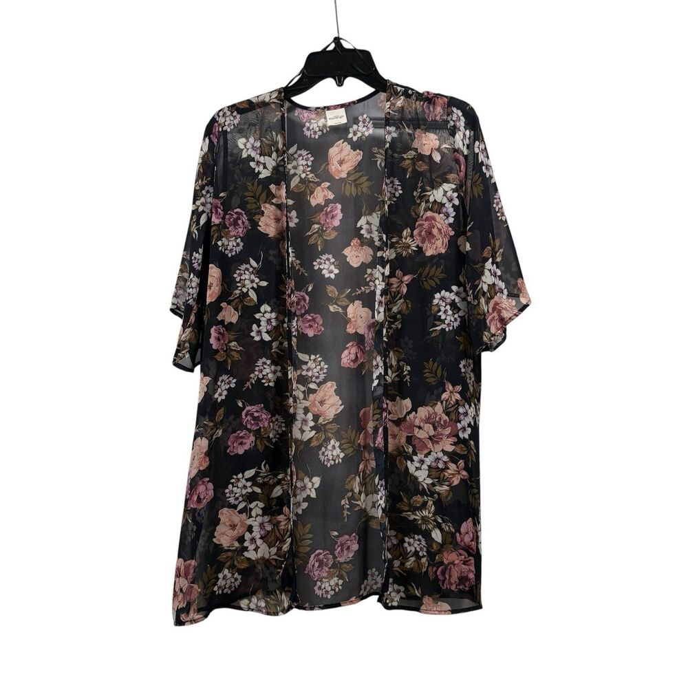 Dark Floral Sheer Open Front Kimono Cover Up Kaileigh Size S